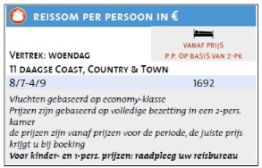 Coast, Country en Town - prijzen 2026